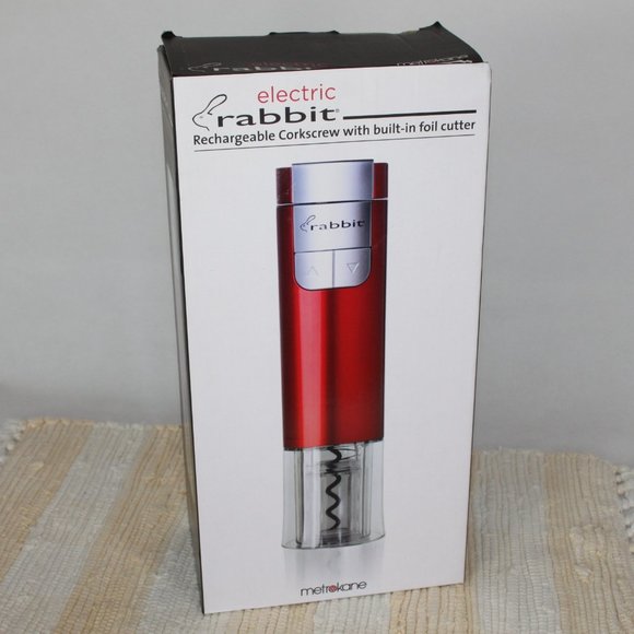 ELECTRIC RABBIT RECHARGEABLE CORKSCREW w/BUILT-IN FOIL CUTTER RED METROKANE - Picture 1 of 10